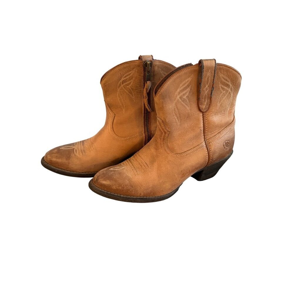 Ariat Womens Darlin Booties Size 6.5 Tan Leather Almond New West Heel Western